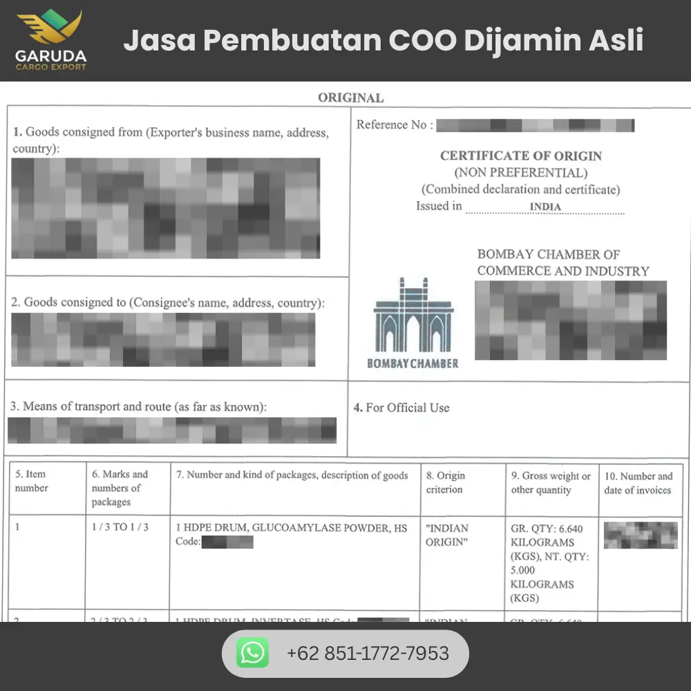 Jasa Pembuatan COO Ekspor